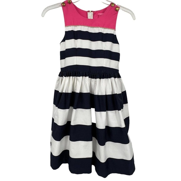 Isaac Mizrahi Other - Isaac Mizrahi New York Nautical Blue White Striped Dress Pink Gold Neckline Girl